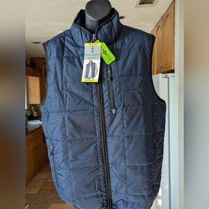 Free Country Men's Dark Blue Quilted Vest. 5 Pockets.